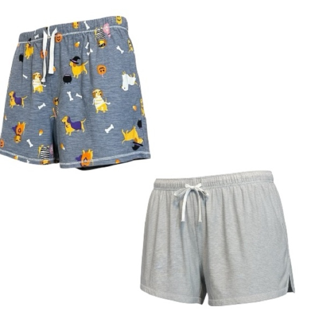 Bundle of 2 Sleep Shorts Women’s‎ Size Large – Halloween Dog Print & Solid Gray